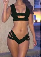 Rosewe Solid Black Cutout Pattern Woman Bikini