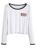 Shein White Letter Patch Ringer Crop Top