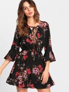 Shein Lace Up Plunge Neck Flounce Sleeve Romper