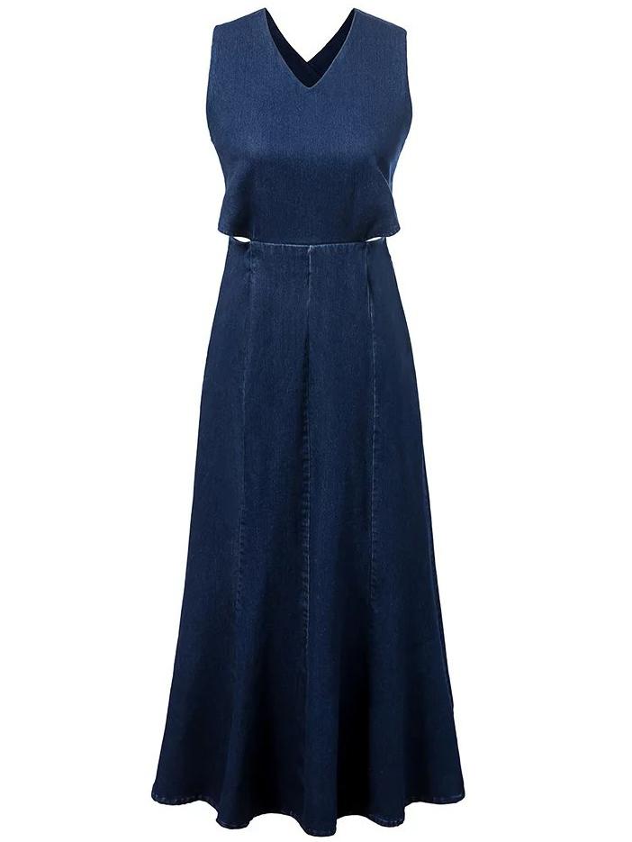 Shein Navy V Neck Criss Cross Hollow Back Dress