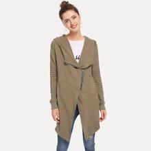 Shein Zip Up Solid Hooded Outerwear