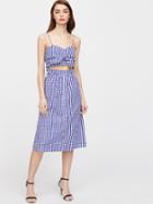 Shein Blue Checkered Knot Detail Midriff Cutout Cami Dress