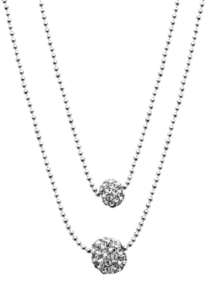 Shein Silver Layered Rhinestone Ball Pendant Necklace