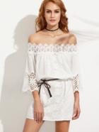 Shein White Crochet Off The Shoulder Dress