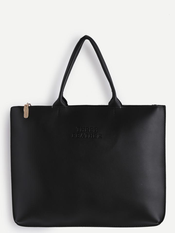 Shein Oversized Black Pu Plain Tote Bag