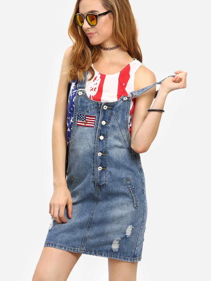 Shein Frayed Buttoned Front Overall Denim Dress