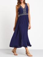 Shein Blue V Neck Sleeveless Embroidered Dress