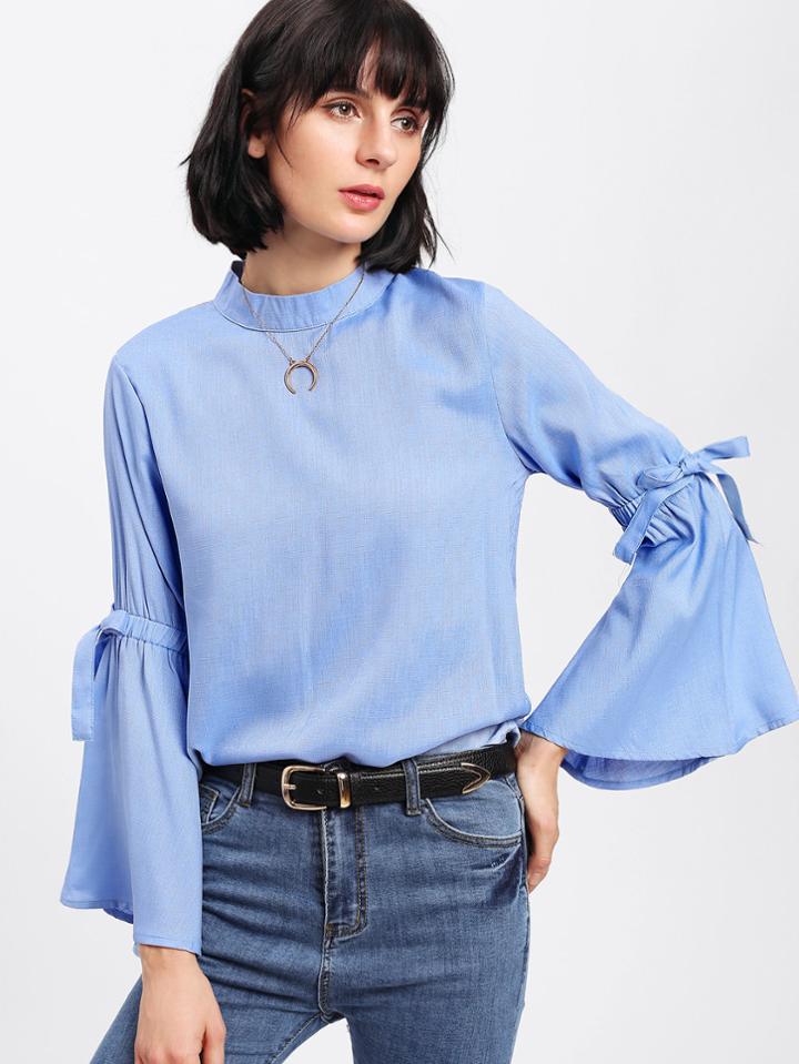 Shein Flounce Sleeve Bow Detail Blouse