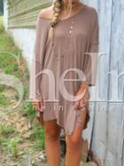 Shein Apricot Wide Neck Asymmetric Shift Dress
