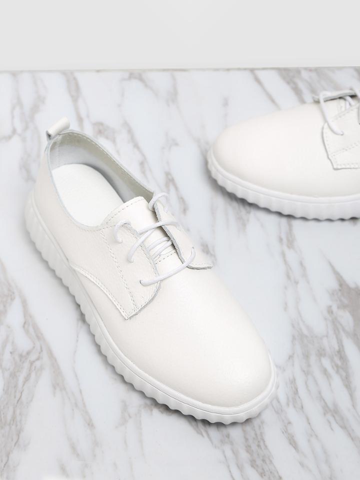Shein White Lace Up Pu Sneakers