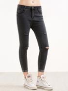 Shein Black Ripped Ankle Jeans