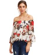 Shein White Floral Off The Shoulder Blouse