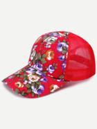 Shein Floral Print Front Red Mesh Snapback Baseball Cap