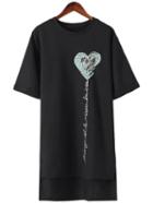 Shein Black Dip Hem Sequined Embroidery T-shirt