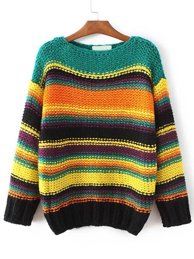 Shein Striped Long Sleeve Loose Sweater