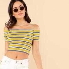 Shein Off Shoulder Striped Tee
