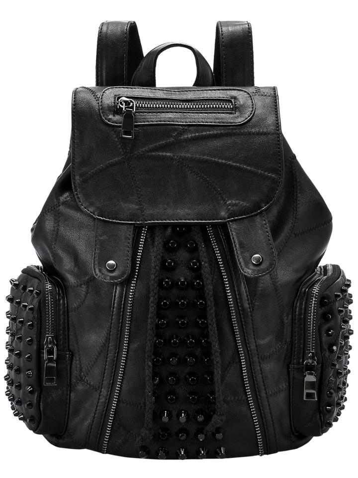 Shein Black Zipper Rivet Pu Backpack