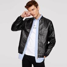 Shein Men Solid Zip Up Pu Jacket