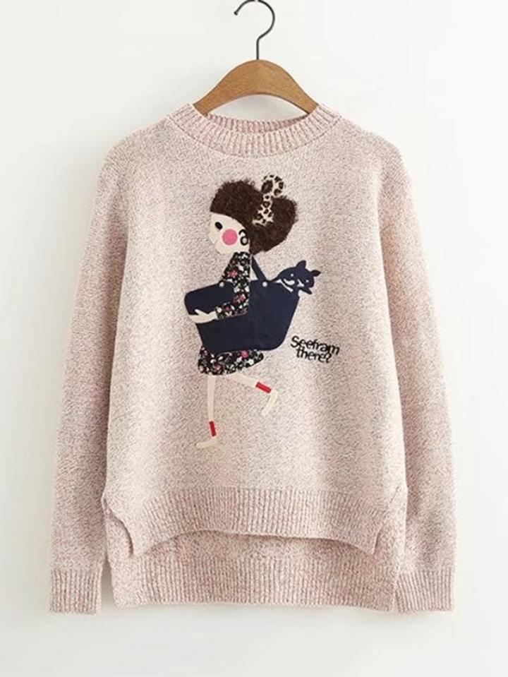 Shein Girl Pattern Dip Hem Sweater