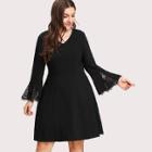 Shein Plus Lace Insert Bell Sleeve Fit & Flare Dress