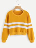 Shein Stripe Panel Ribbed Trim Crop Sweatshirt