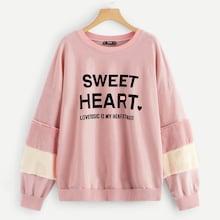 Shein Plus Faux Fur Contrast Letter Pullover