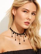 Shein Black Bead Fringe Lace Choker Necklace