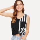 Shein Contrast Striped Pocket Patch Top