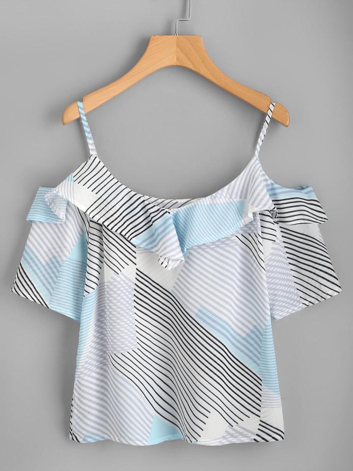 Shein Abstract Print Frill Trim Top