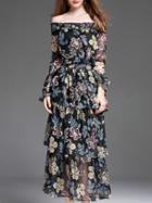 Shein Elastic-waist Floral Layered Dress