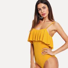 Shein Flounce Foldover Front Open Back Cami Bodysuit