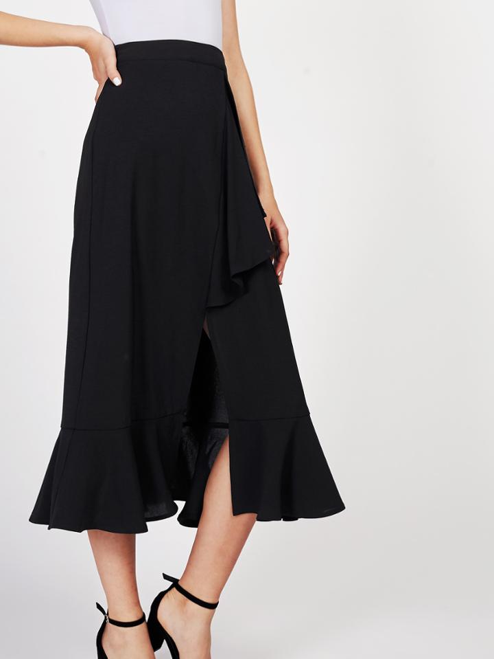 Shein V Notch Front Ruffle Trim Skirt
