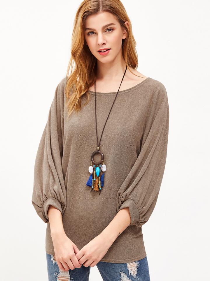 Shein Khaki Lantern Sleeve Loose T-shirt
