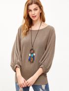 Shein Khaki Lantern Sleeve Loose T-shirt