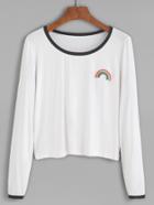 Shein Contrast Trim Rainbow Embroidered Patch T-shirt