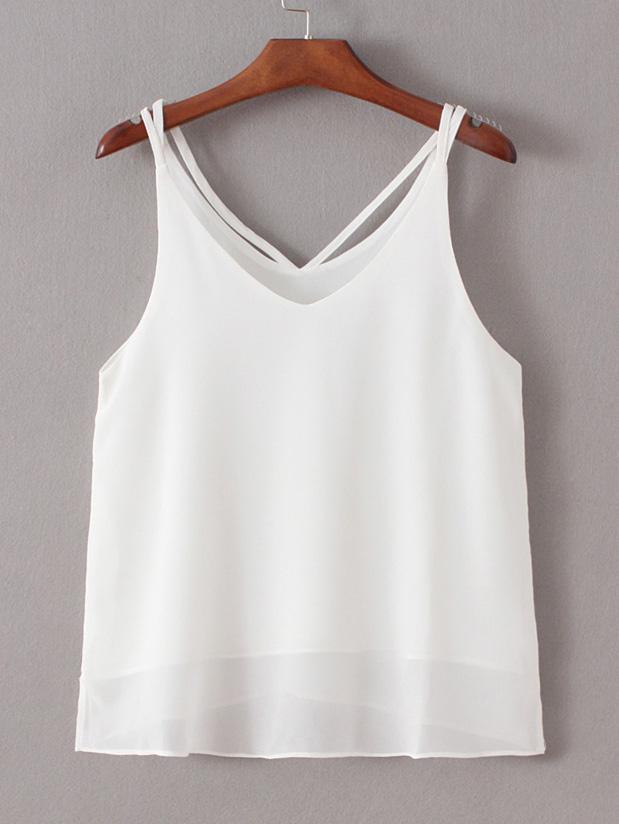 Shein White Sheer Spaghetti Strap Layered Chiffon Vest