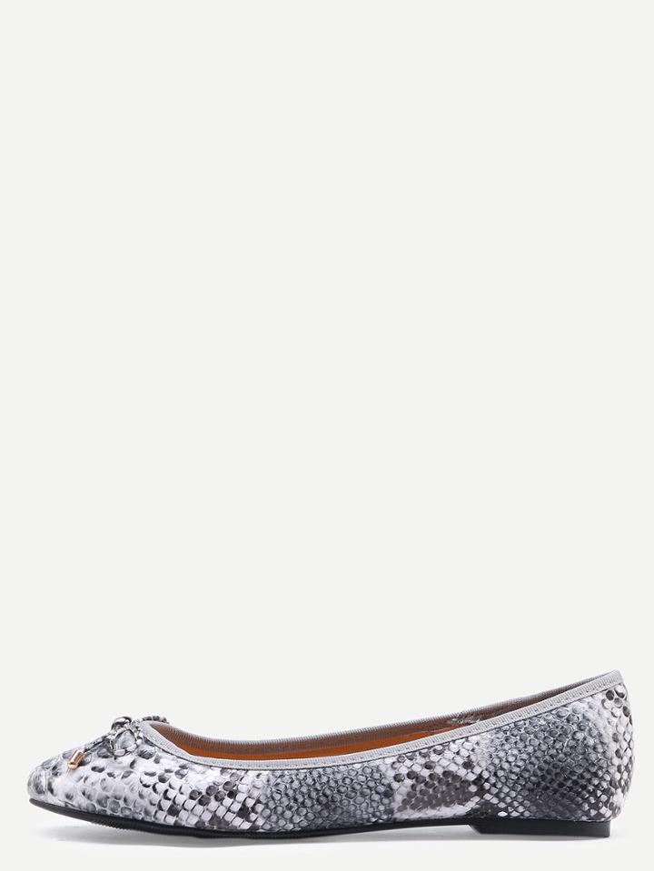 Shein Snake Embossed Bow Tie Ballet Flats - Black