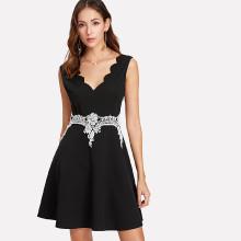 Shein Lace Applique Waist Scalloped Trim Dress