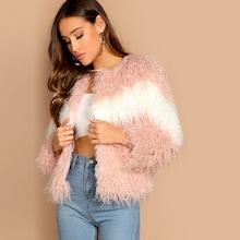 Shein Two Tone Shaggy Faux Fur Coat