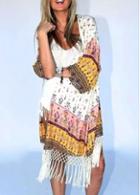 Rosewe Tribal Print Three Quarter Sleeve Long Cardigan