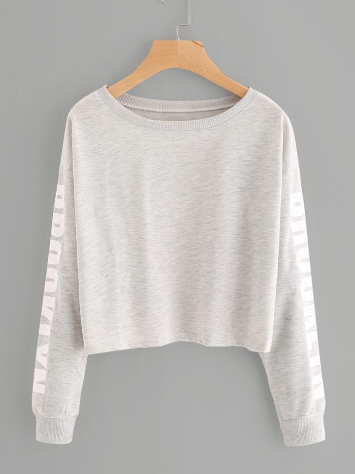 Shein Drop Shoulder Letter Print Marled Crop Sweatshirt