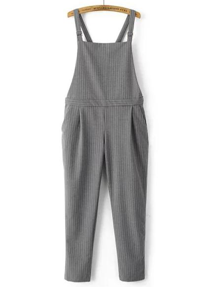 Shein Grey Strap Vertical Stripe Jumpsuit