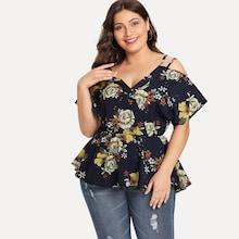 Shein Plus Cold Shoulder Floral Peplum Top