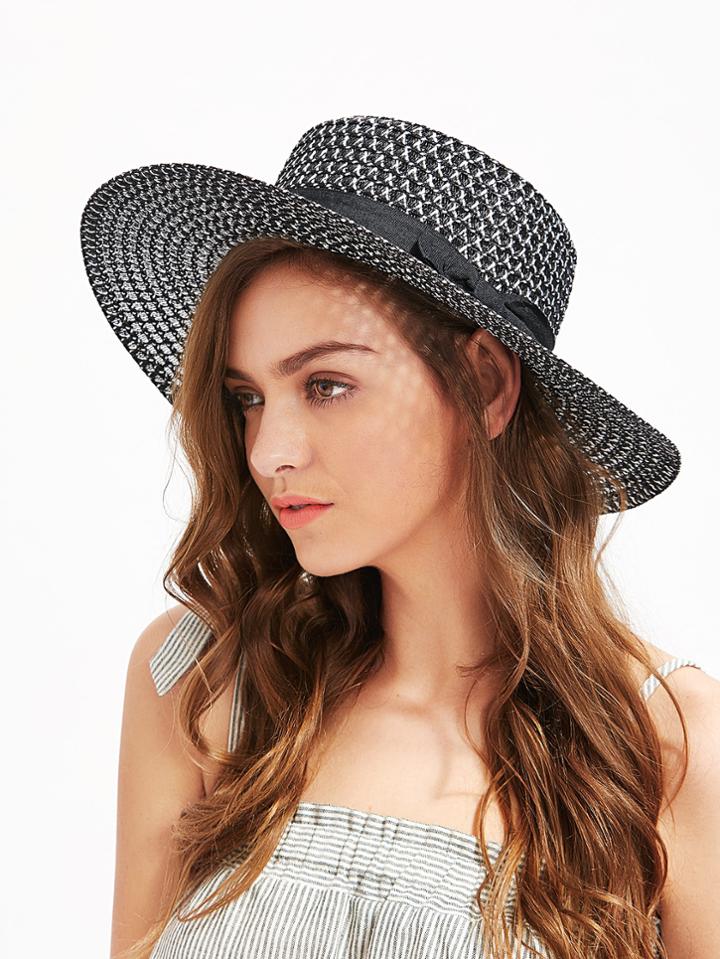 Shein Bow Band Wide Brim Beach Hat