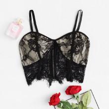 Shein Zip Front Sheer Lace Cami Top