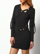 Shein Black Asymmetrical Collar Buttons Bodycon Dress