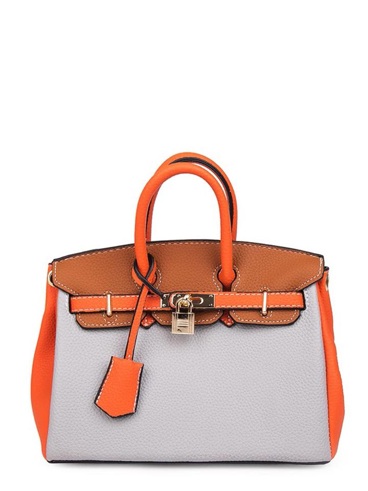 Shein Colorblock Metal Lock Design Satchel Bag