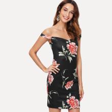 Shein Flower Print Off Shoulder Dress