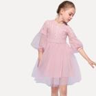 Shein Toddler Girls Contrast Lace Bishop Sleeve Dress