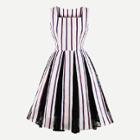 Shein Striped Contrast Mesh Zip Back Flare Dress